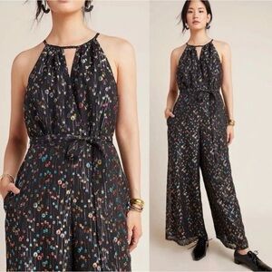 Anthropologie Eva Franco Metallic Dot Wide Leg Jumpsuit Party Event Whimsigoth